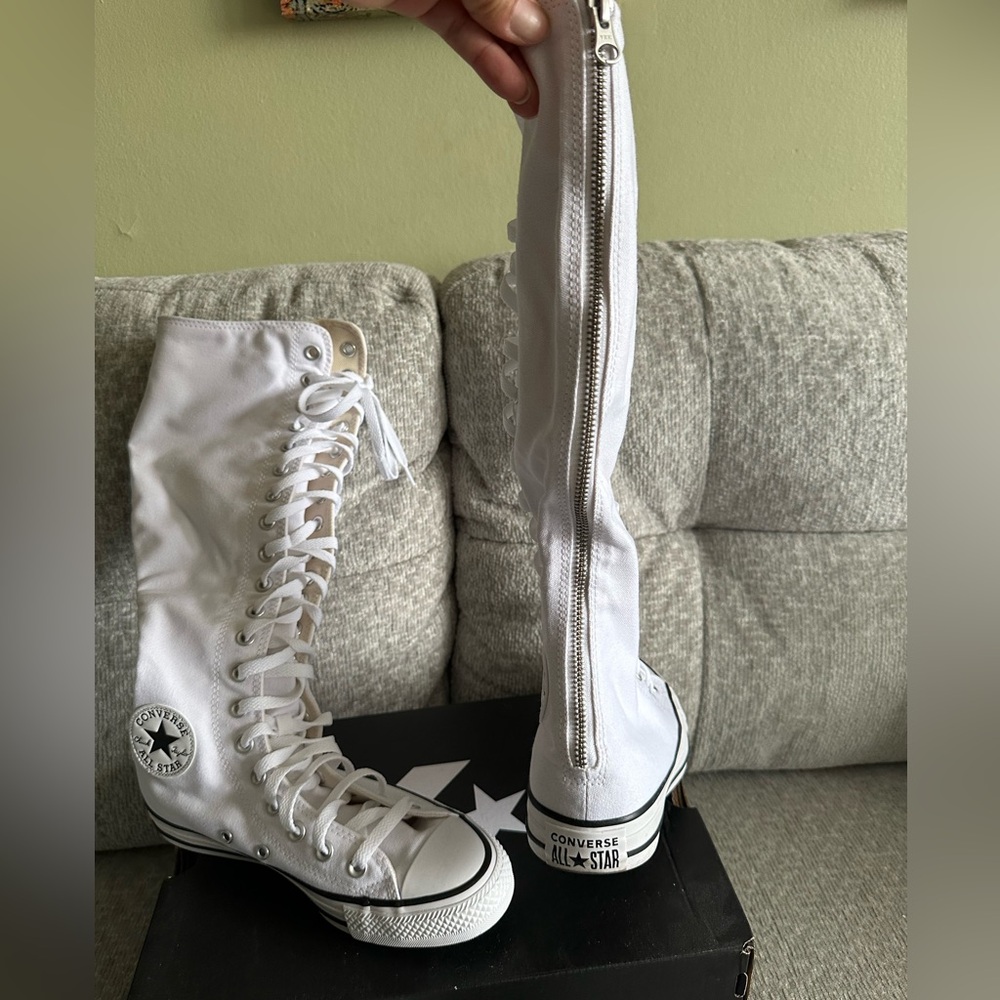 Knee high white Converse sneakers